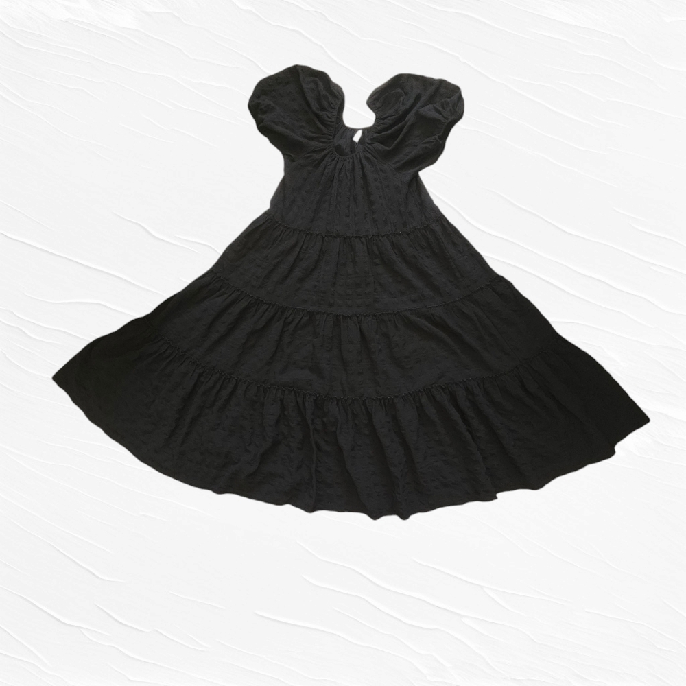 Zara womens black balloon sleeve Midi length dress size medium